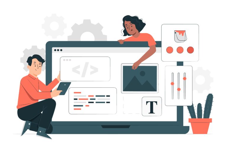 Ilustración sobre equipo desarrollando software